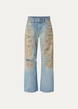 Acne Studios Dames High waist straight leg jeans met destroyed afwerking in de kleur Blauw, maat: W30/L32