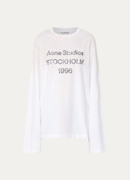Acne Studios Dames Longsleeve met logoprint en verwassen afwerking in de kleur Gebroken wit, maat: S/M