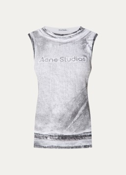 Acne Studios Dames Mouwloze top met logoprint en verwassen afwerking in de kleur Grijs, maat: S