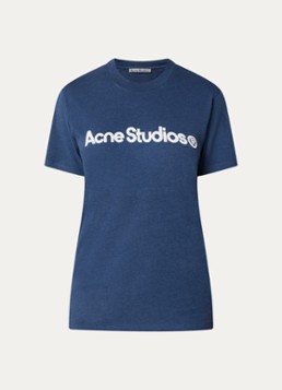 Acne Studios Dames T-shirt met logoprint in de kleur Staalblauw, maat: XL