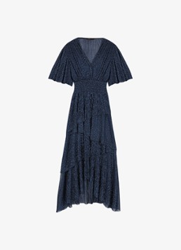 Maje Dames Ruffiba midi jurk met volant in de kleur Donkerblauw
