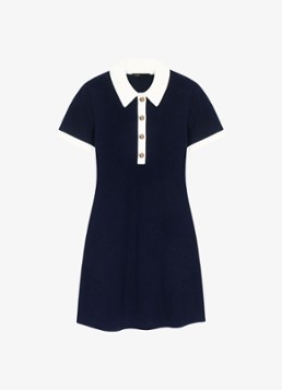 Maje Dames Fijngebreide mini tuniekjurk met polokraag in de kleur Donkerblauw