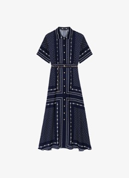 Maje Dames Midi blousejurk met stippenprint in de kleur Donkerblauw