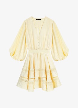 Maje Dames Rapapamy mini jurk met ruches en ballonmouw in de kleur Licht geel