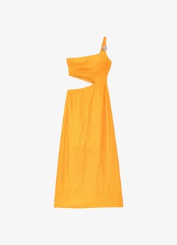 Maje Dames Midi jurk in linnenblend met cut-out detail in de kleur Okergeel