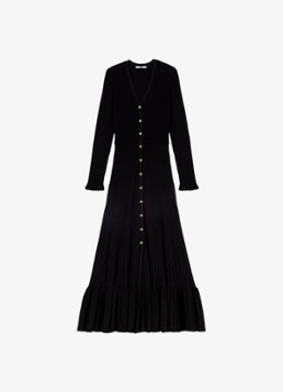 Maje Dames Ribgebreide maxi jurk met V-hals in de kleur Zwart