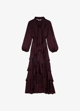 Maje Dames Maxi jurk met volant en ballonmouw in de kleur Bordeauxrood