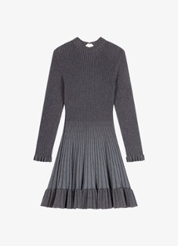 Maje Dames Ribgebreide mini jurk in wolblend in de kleur Grijs