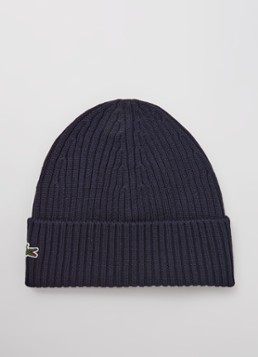 Lacoste Heren Muts van wol met logoborduring in de kleur Blauw, maat: ONE SIZE