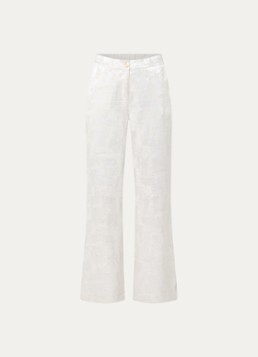 NIKKIE Dames Rialto high waist straight fit pantalon met jacquard dessin in de kleur Gebroken wit