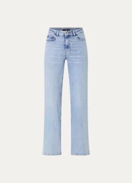 NIKKIE Dames Abigail mid waist straight leg jeans met lichte wassing en strass in de kleur Indigo