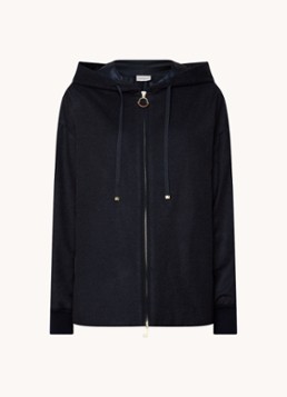 Moncler Dames Camicia fijngebreid vest in kasjmierblend met capuchon in de kleur Donkerblauw, maat: 38