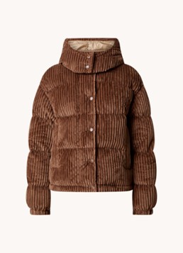Moncler Dames Daos puffer jack van corduroy met donsvulling en capuchon in de kleur Goud, maat: 40