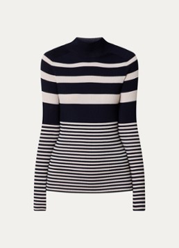 Moncler Dames Grofgebreide coltrui van scheerwol met streepprint in de kleur Donkerblauw, maat: M