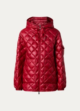 Moncler Dames Camicia gewatteerde jas met donsvulling en quilt patroon in de kleur Kersenrood, maat: M