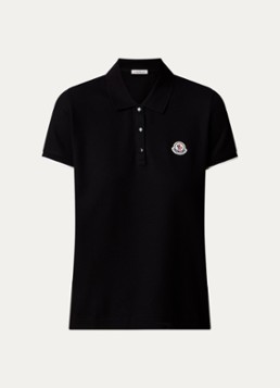 Moncler Dames Fijngebreide polo met logo in de kleur Zwart, maat: M