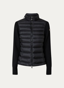 Moncler Dames Fijngebreid vest met gewatteerd voorpand in de kleur Zwart, maat: XS