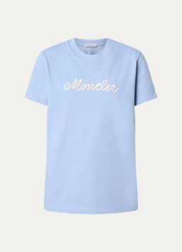 Moncler Dames T-shirt met flock logoprint in de kleur Blauwgrijs, maat: L
