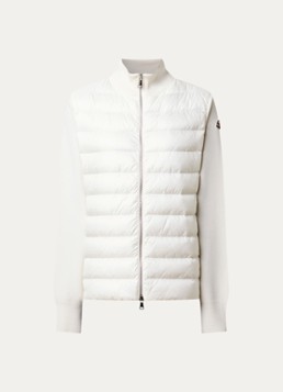 Moncler Dames Fijngebreid vest van scheerwol met gewatteerd voorpand en donsvulling in de kleur Wit, maat: S
