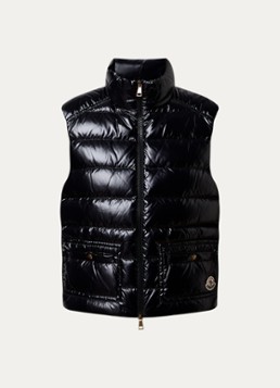 Moncler Dames Frelon gewatteerde bodywarmer met donsvulling in de kleur Zwart, maat: S