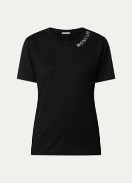Moncler Dames T-shirt met logoborduring in de kleur Zwart, maat: S