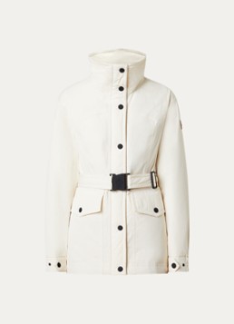 Moncler Dames Caramany ski-jas met logo en opstaande kraag in de kleur Naturel, maat: M