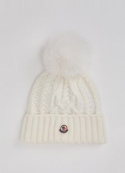 Moncler Dames Tricolor muts in kasjmierblend met logo in de kleur Wit, maat: ONE SIZE