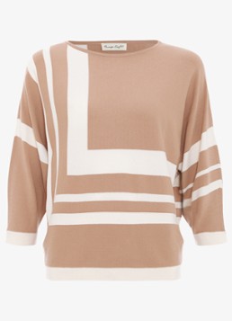 Phase Eight Dames Geri fijngebreide trui met print in de kleur Camel
