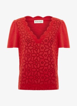 Phase Eight Dames Freya tuniek met borduring in de kleur Oranjerood