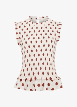 Phase Eight Dames Lenora top met stippenprint en smockwerk in de kleur Gebroken wit
