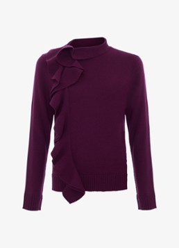 Phase Eight Dames Robyn fijngebreide trui met volant in de kleur Aubergine