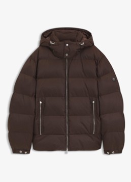 BOSS Heren Pufferjack met capuchon en waterafstotende coating in de kleur Dark Brown-209 / Bruin