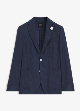 BOSS Heren Slim-fit blazer in linnenblend met opgestikte zakken in de kleur Lichtblauw