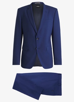 BOSS Heren Slim fit 2-delig pak van scheerwol in de kleur Royalblauw