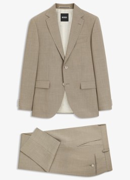 BOSS Heren Regular-fit tweedelig pak van onderhoudsvriendelijk materiaal in de kleur Beige/Khaki-250