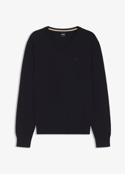 BOSS Heren Fijngebreide pullover met logo in de kleur Donkerblauw