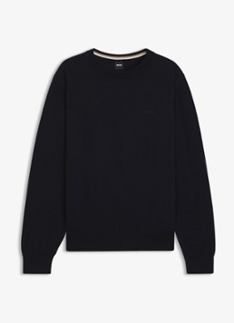 BOSS Heren Fijngebreide trui met logo in de kleur Black-001 / Zwart