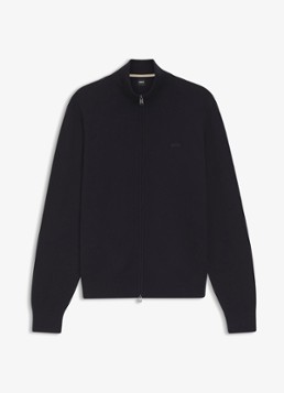 BOSS Heren Fijngebreid vest met logo in de kleur Donkerblauw