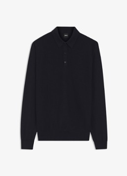 BOSS Heren Fijngebreide trui met polokraag in de kleur Donkerblauw