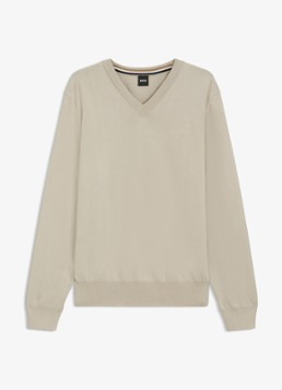 BOSS Heren Fijngebreide pullover met logo in de kleur Beige