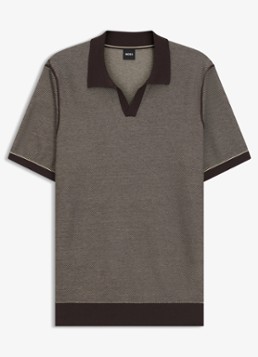 BOSS Heren Fijngebreide polo met polokraag in de kleur Dark Brown-207 / Bruin