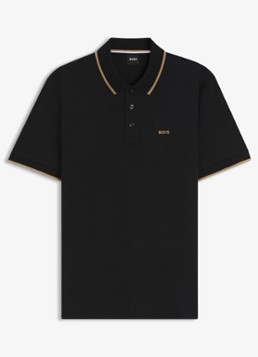 BOSS Heren Poloshirt van katoenpiqué met contrasterende bies in de kleur Zwart