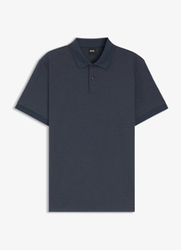 BOSS Heren Poloshirt van katoen met bobbelstructuur in de kleur Blauwgrijs