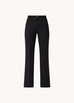 HUGO Dames Hovani mid waist bootcut fit pantalon met persplooi in de kleur Zwart