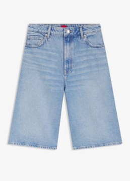 HUGO Dames High waist wide fit korte broek van denim in de kleur Denim