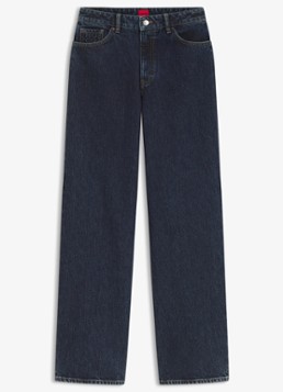 HUGO Dames Mid waist straight fit jeans met donkere wassing in de kleur Navy-415 / Blauw
