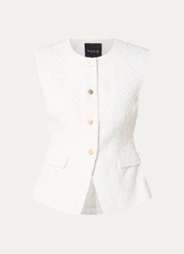 NIKKIE Dames Rosetta grofgebreid gilet met ronde hals in de kleur Wit