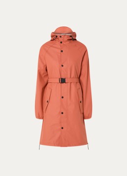 Maium Dames Original Saddle regenjas met capuchon en ceintuur in de kleur Cranberryrood, maat: L