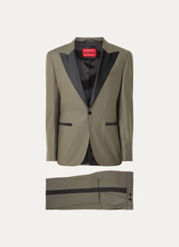 HUGO Heren Karl-Teagan253E1X slim fit 2-delig pak in wolblend in de kleur Bronsgroen