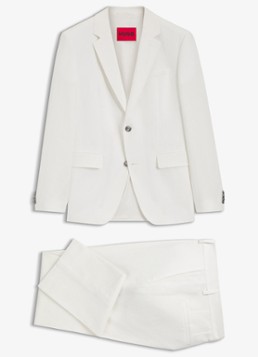HUGO Heren Slim fit 2-delig pak in katoenblend in de kleur Natural-102 / Wit